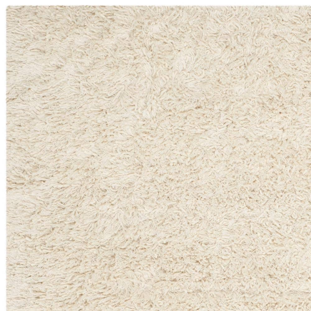 Ivory Tufted Handmade Wool Shag Square Rug