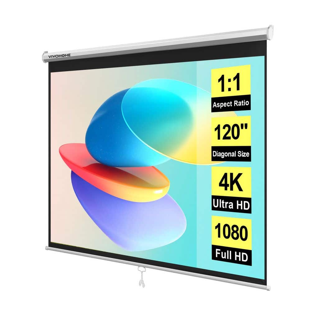 VIVOHOME 120 in. Manual Pull-Down Retractable Projector Screen, 1