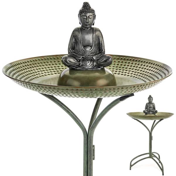 Good Directions 20 in. Blue Verde Copper Bird Bath with Buddha