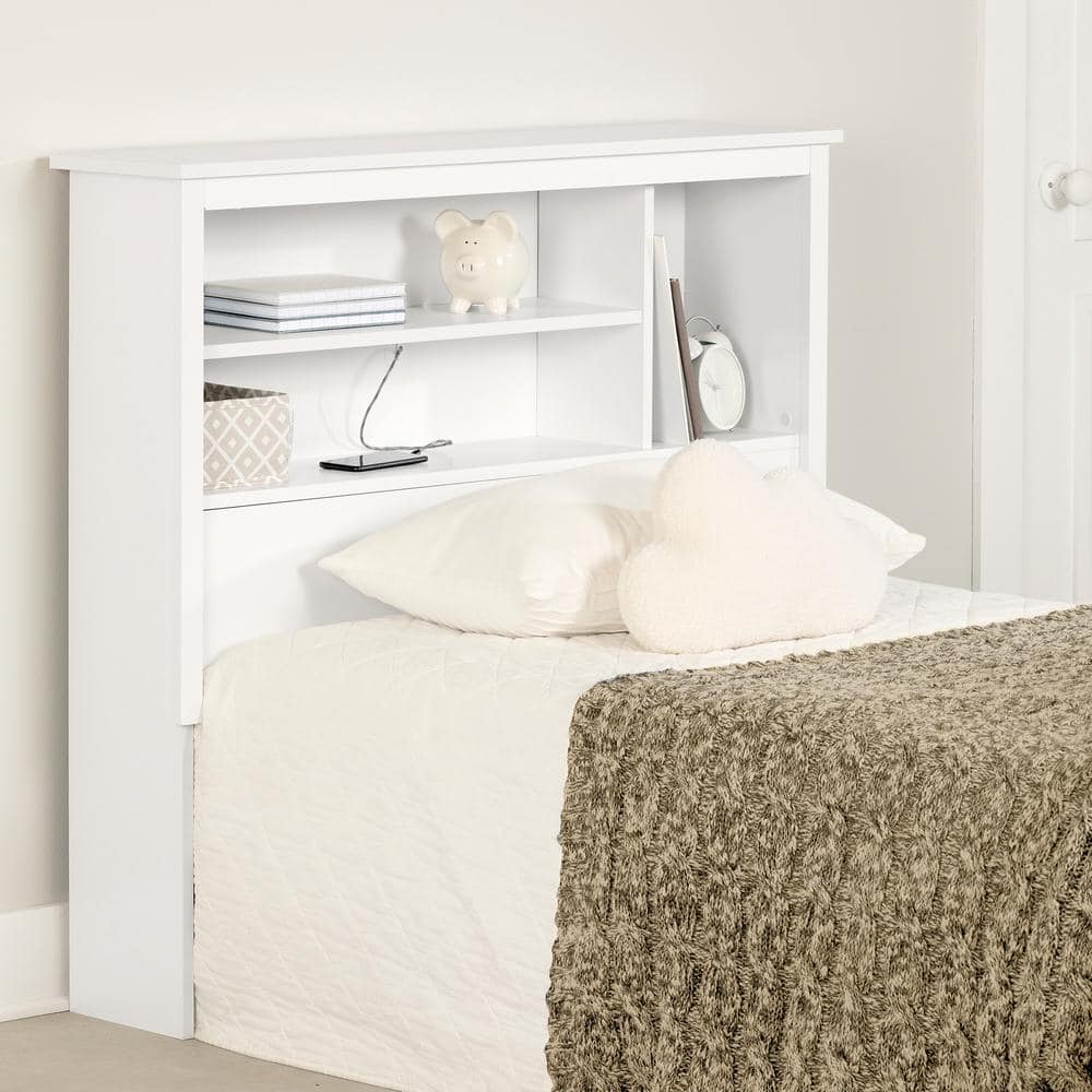 Twin White Wood Headboard with Storage Shelves