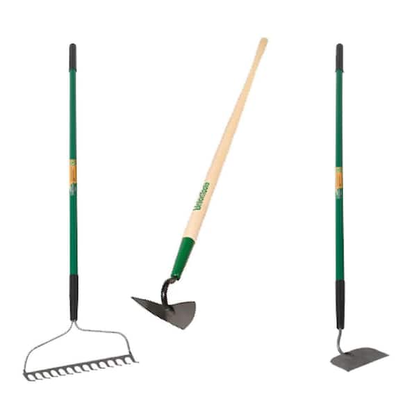 3-Piece Garden Tool Set with Bow Rake, Hoe, and Cultivator for Flower Beds and Soil Preparation