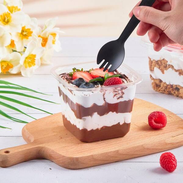 LAIFUCAM 50 Pack 12 oz. Clear Plastic Dessert Cups with Lids Square Food Storage Containers for Pudding Parfait Yogurt