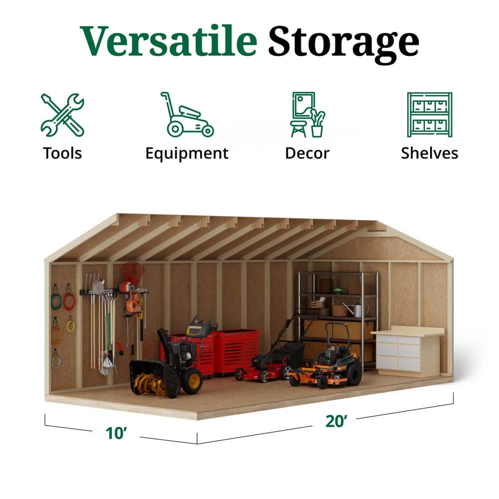 Brown 10' x 20' Workshop Shed Kit with Shelving and Windows