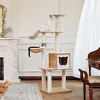 Large Modern Wooden Cat Tree Multi-Level Cat Tower with Large Space Capsule Nest