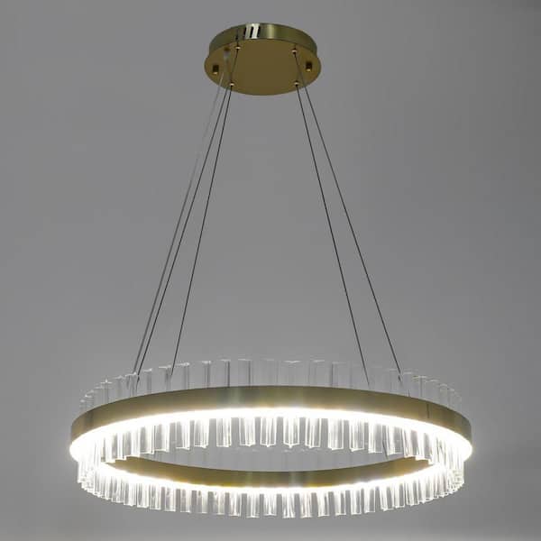 OUKANING 31.5 in. 1 Light 3-Color Integrated LED Gold Modern