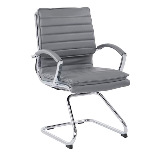 Office Star Products Guest Charcoal Faux Leather Chair with Chrome Base