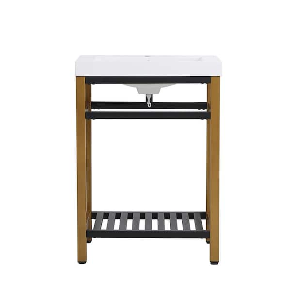 Timeless Home 24 in. W x 19 in. D x 34 in. H Single Bathroom Vanity in Golden Black with White Resin Top and White Basin