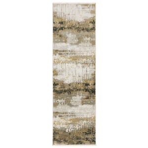 Brooker Gold/Black 2 ft. x 8 ft. Distressed Marbled Abstract Recycled PET Yarn Indoor Runner Area Rug