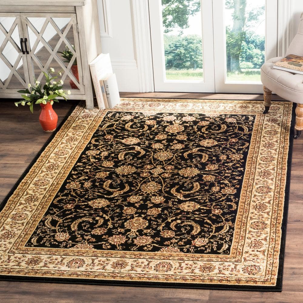 Black Floral Synthetic 6' x 9' Rectangular Area Rug