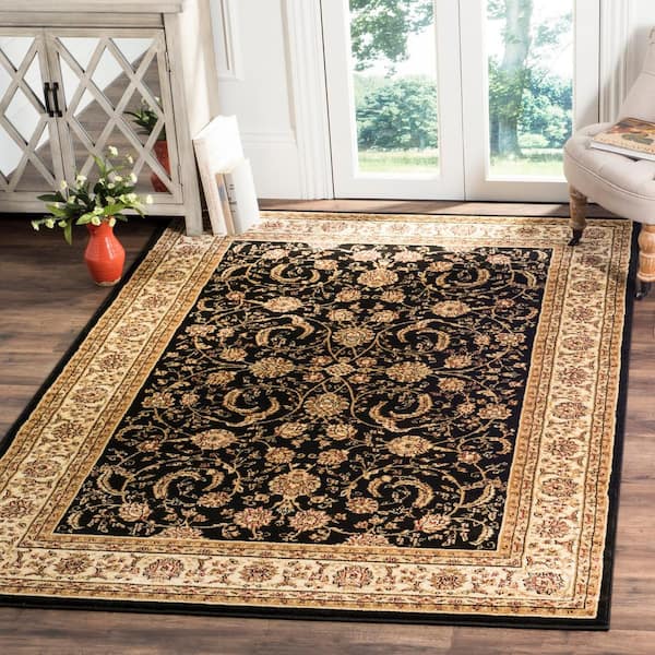 Lyndhurst Black/Ivory 9 ft. x 12 ft. Antique Floral Border Area Rug
