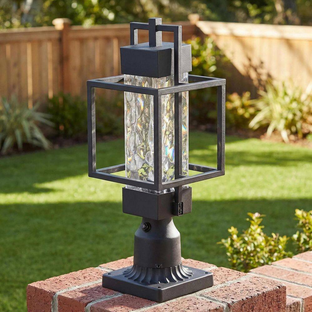 Satin Black Outdoor Porch Sconce 16.73 in. with Dusk to Dawn, Hardwired, Clear Water Seeded Glass with No Bulbs Included price history on PriceWatchPro