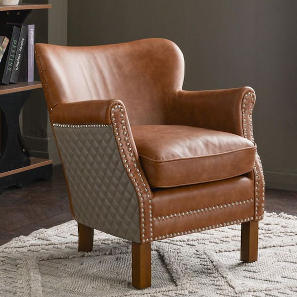 26'' W Brown Compact Top-Grain Genuine Leather Upholstered Armchair Set of 1