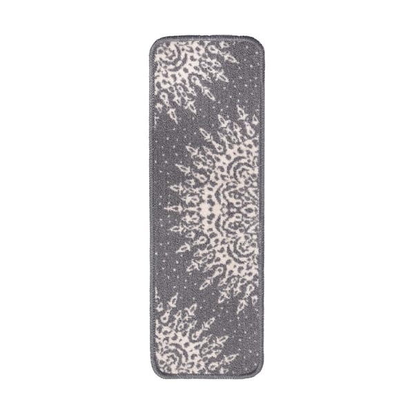 Beverly Rug Medallion Gray 26 in. x 8.5 in. Non-Slip Rubber Back Stair Tread Cover (Set of 8)