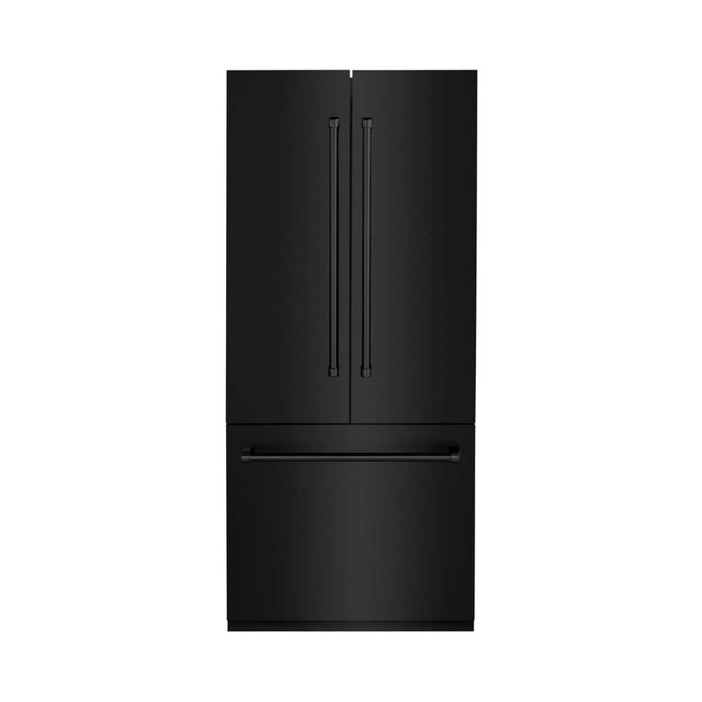 36 in. 3-Door French Door Freezer Refrigerator with Internal Water and Ice Dispenser in Black Stainless Steel