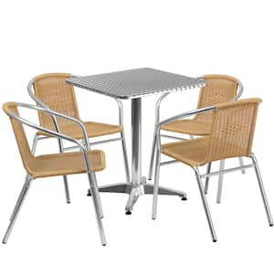 Gray 5-Piece Metal Square Outdoor Bistro Set