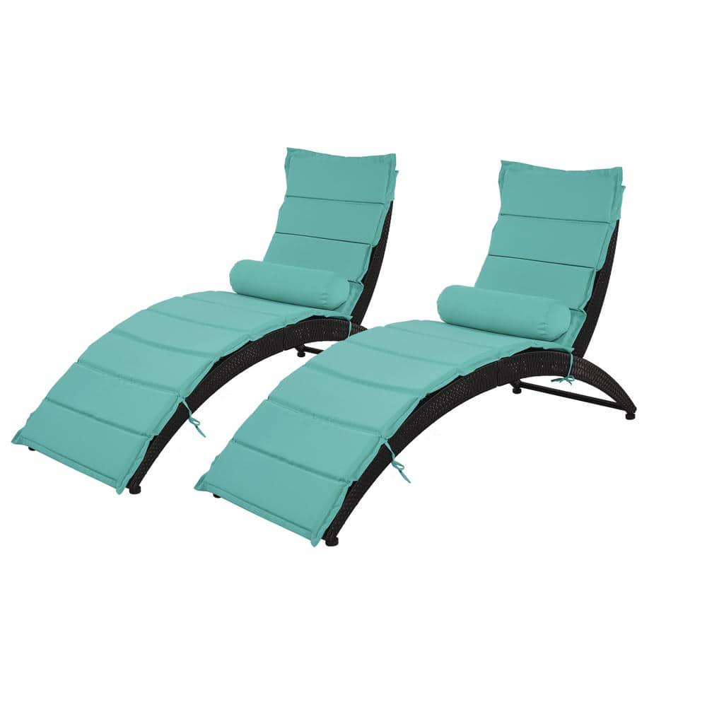 Utopia 4niture Fabio 2Piece Wicker Outdoor Chaise Lounge with Blue