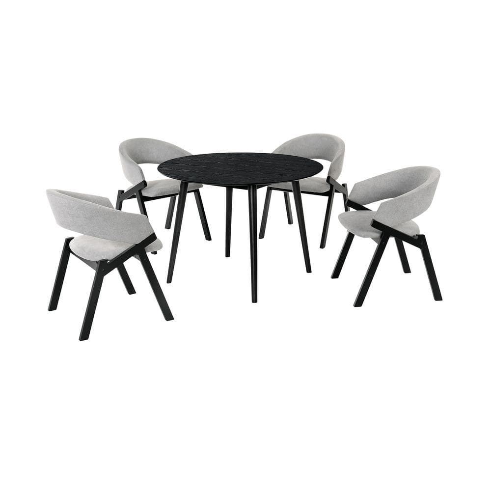 Arcadia and Talulah 42 in. 5-Piece Round Wood Grey and Black Dining Set