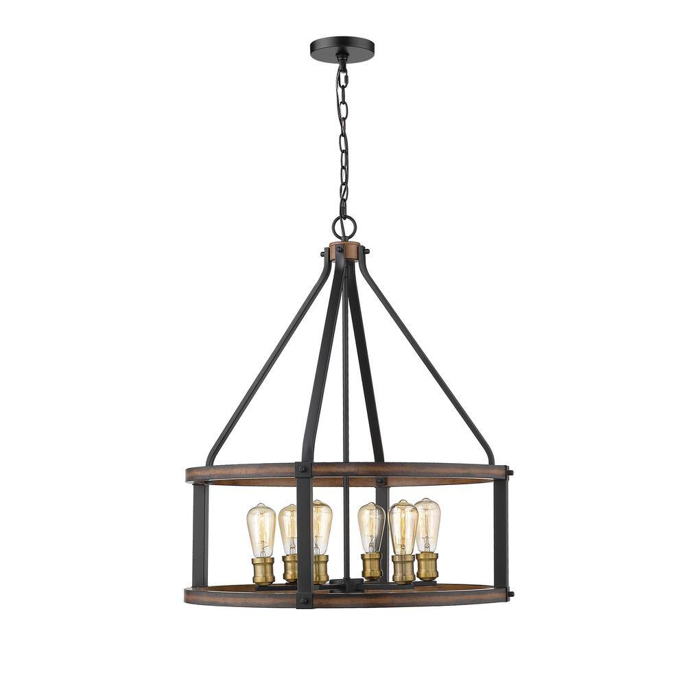 Rustic Mahogany 25" LED Drum Chandelier with Faux Barnwood