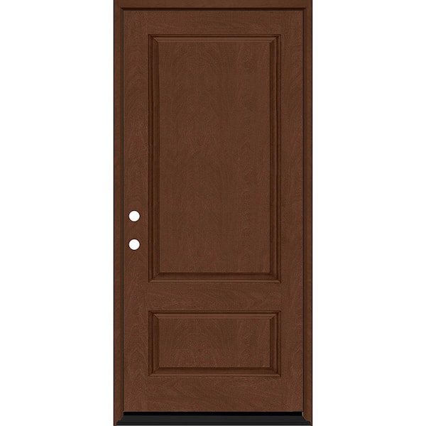 Steves & Sons Regency 36 in. x 80 in. 2-Panel 3/4-Squaretop RHIS Chestnut-Stained Fiberglass Prehung Front Door