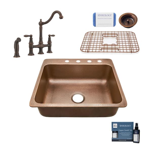 SINKOLOGY Rosa All In One Copper In Hole Single Bowl Drop In Kitchen Sink With Pfister