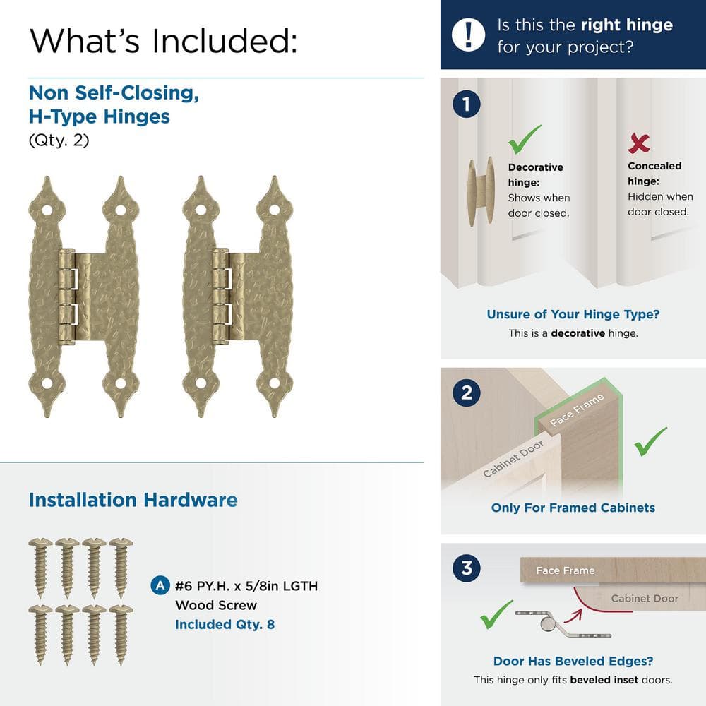 Golden Champagne Hammered Offset Cabinet Hinge, 3/8 inch