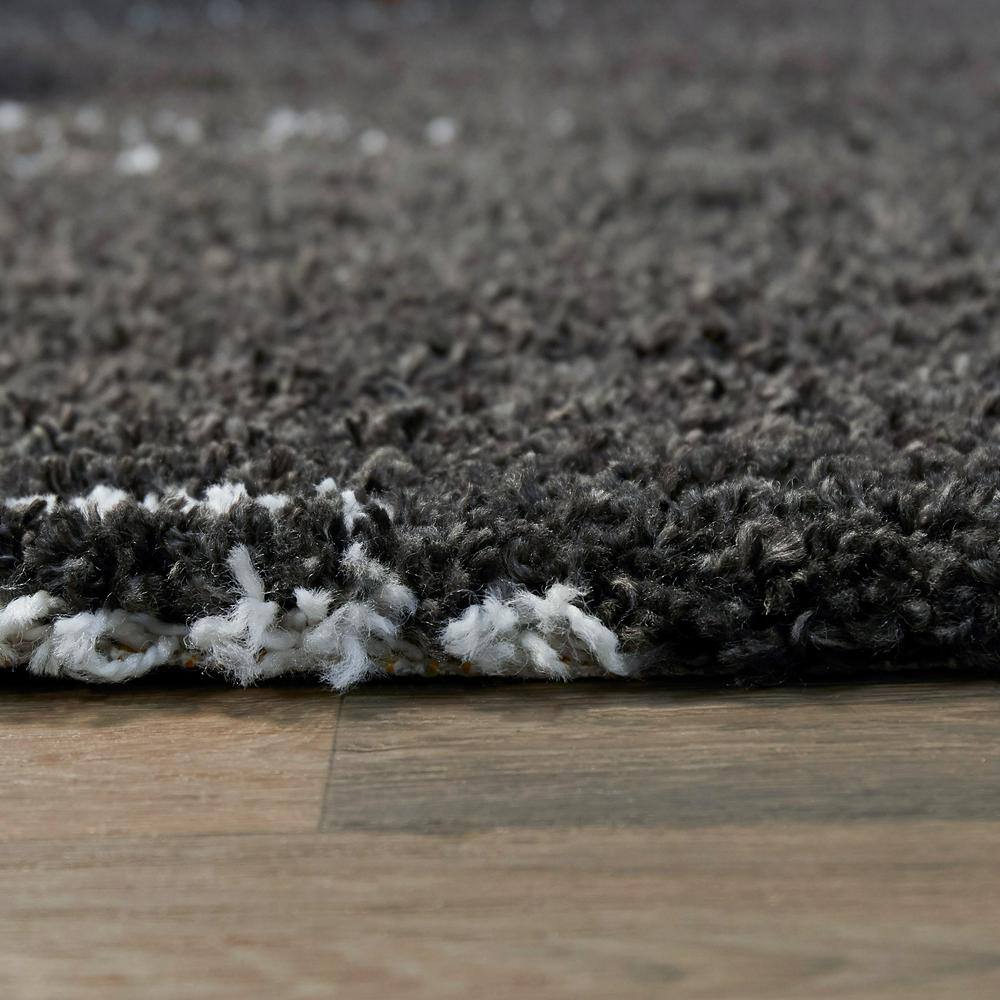 Charcoal and White Stripe Shag Kids' Rug 5' x 7'