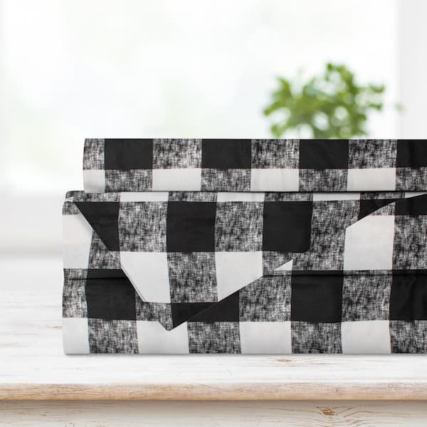 Unbranded Safdie & Co. 4-Piece Black Plaid Polyester Queen Sheet Set
