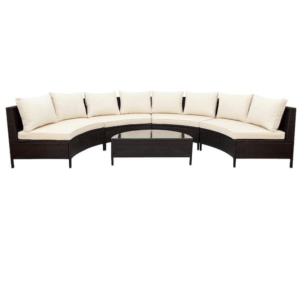 ATHMILE 26.8 in W Armless 5-piece Half-Moon Fabric Sectional Sofa in Beige