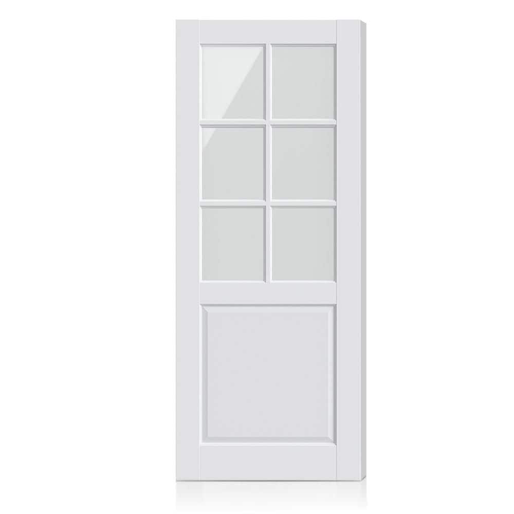 30 in. x 80 in. 6-Lite Tempered Clear Glass Solid Core Wood Composite White Primed Interior Door Slab price history on PriceWatchPro