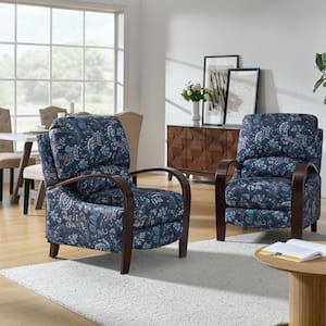 Carina Traditional Floral Fabric Manual Cigar Recliner with Plush Cushioned Back Set of 2-Blue