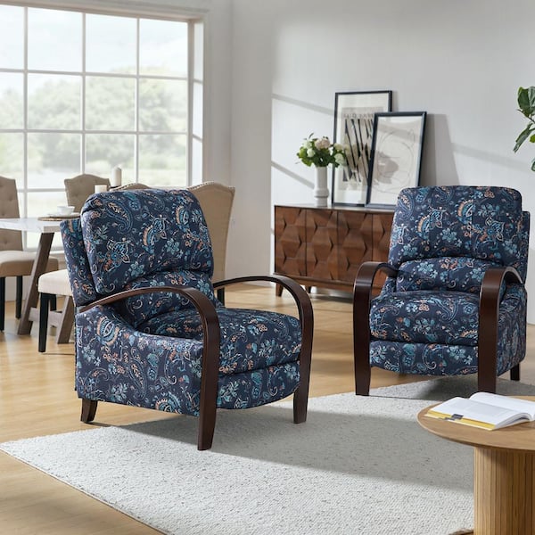 JAYDEN CREATION Carina Traditional Floral Fabric Manual Cigar Recliner with Plush Cushioned Back Set of 2-Blue