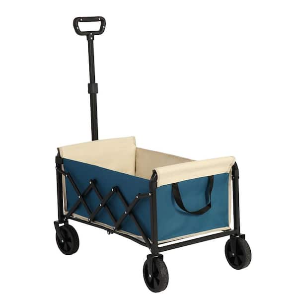 Otryad 4.25 cu. ft. Blue Fabric Folding Wagon Cart, Heavy Duty Garden Cart with All-Terrain Wheels and Adjustable Handle