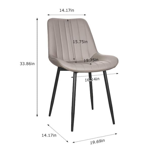 Set of 2 Modern Gray Faux Leather Dining Chairs with Metal Legs, Mid Century Upholstered Kitchen Chairs for Dining Room