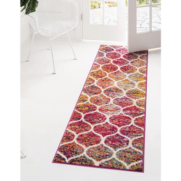 Trellis Frieze Collection Area Rug - Rounded (2 ft. x 10 ft. Runner Multi/Black)