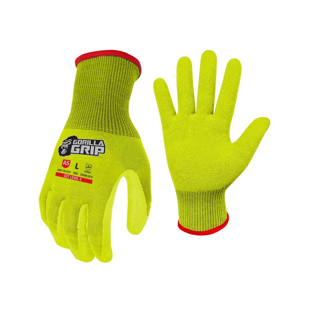 Large Precision Grip ANSI A5 Cut Hi-Vis Resistant Work Gloves