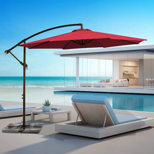 JEAREY Curvy 10 ft. Steel Large Cantilever Patio Umbrella with Cross Base in Red