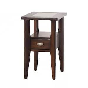 22 in. Brown Rectangle Glass End/Side Table with Metal Frame