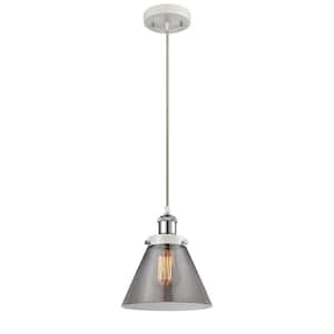 Cone 60-Watt 1 Light White and Polished Chrome Shaded Mini Pendant Light with Tinted Glass Shade