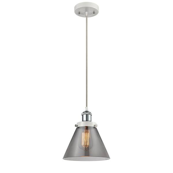 Innovations Cone 60-Watt 1 Light White and Polished Chrome Shaded Mini Pendant Light with Tinted Glass Shade