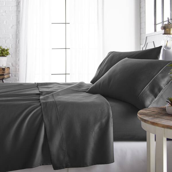 Becky Cameron 4-Piece Gray Solid 800 Thread Count Cotton Blend California King Sheet Set