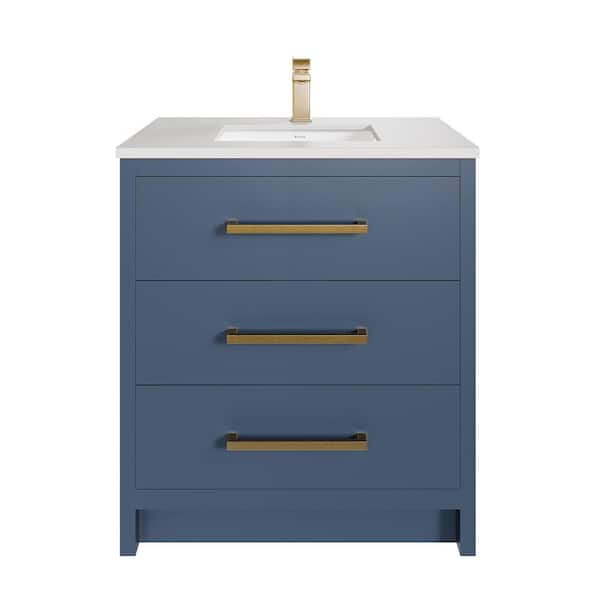 Curio 30 in. Single Sink Dark Blue Bath Vanity with White Carrara Quartz Top (Assembled)