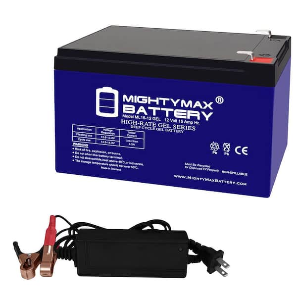 ML15-12 GEL - 12 Volt 15 AH, GEL Type, F2 Terminal, Rechargeable SLA AGM Battery + 12V 2AMP Charger
