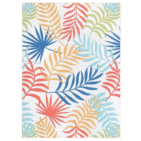 Modern Botanical Printed Rug with Non-slip Backing Short Pile Foldable Rug Washable Living Room Rug Colorful 9X12ft