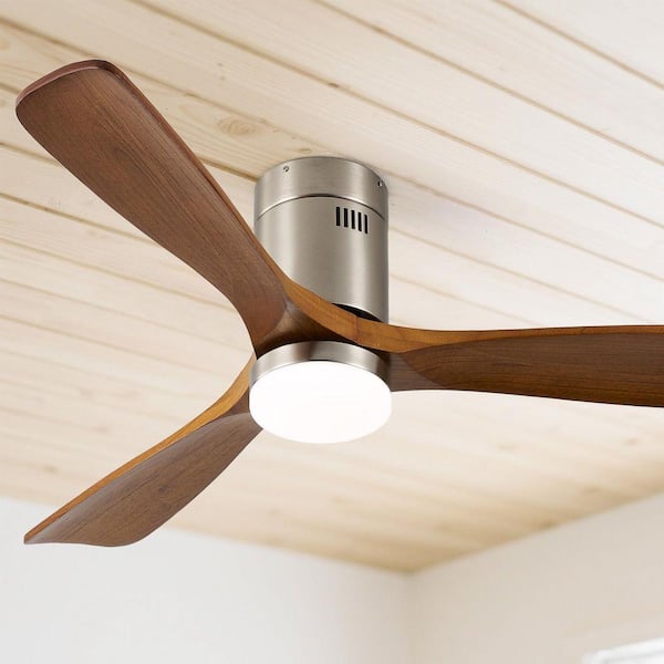 52 in. Nickel Burly Wood Flush Mount Ceiling Fan with Dimmable LED Light and Remote