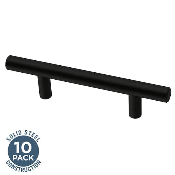 10-Pack Solid Bar 3 in. (76 mm) Modern Matte Black Cabinet Drawer Bar Pulls