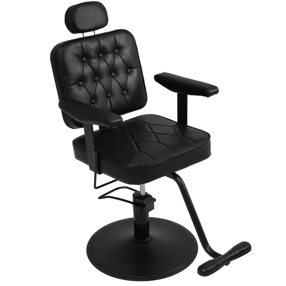 Black Leather 360 Swivel Barber Salon Chair Hydraulic Reclining