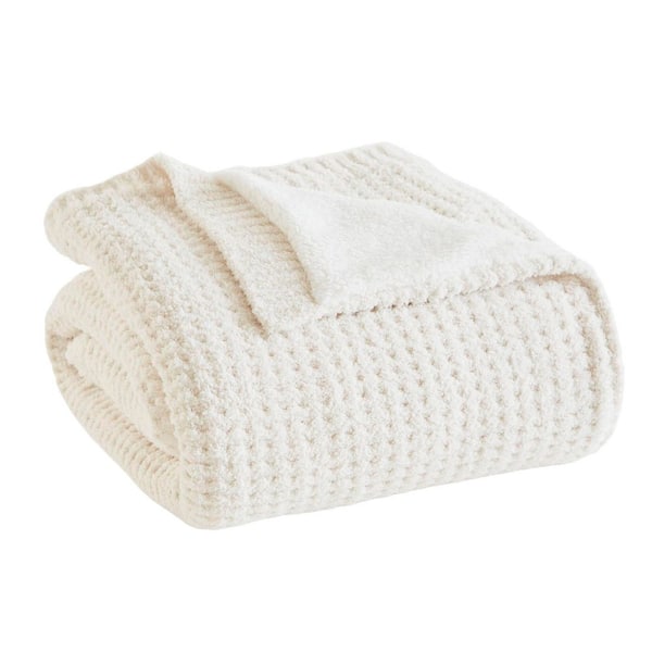 Madison Park Eden Ivory Polyester Waffle Knit Chenille Throw