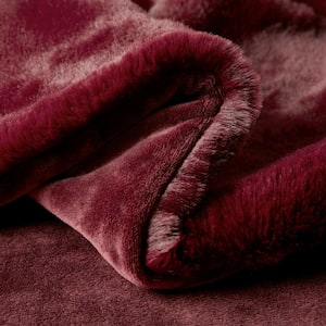 Sable Burgundy Solid Faux Fur Throw Blanket