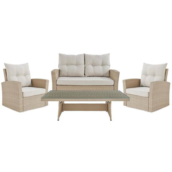 Alaterre Furniture Canaan All-Weather Wicker Outdoor Seating Set with Loveseat, 2-Chairs and 57 in. L Coffee Table