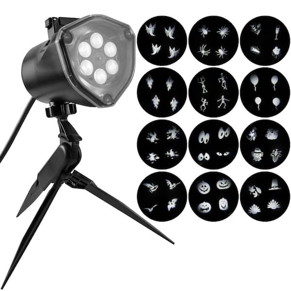 LightShow Projection 4-Bulb LED White Whirl-A-Motion Strobe Light Stake with 12-Changeable Halloween Slides